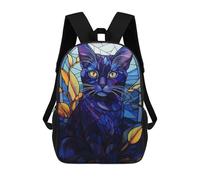 sinyumoney Blue Cat Stained Glass School Bags Lightweight Casual Daypack School Backpacks for School/Work/Travel 17inch