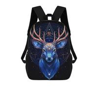sinyumoney Blue Deer with Geometric 3D Printed Children's School Backpack for Kids High Capacity Travel Rucksacks 17 Inch Book Bags Kids