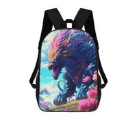 sinyumoney Blue Dragon Amidst Flowers Kids Backpack,School Backpack Kids School Bag 3D Printed Cartoon Large Capacity Backpack for Kids Boys And Girls 17inch