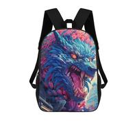 sinyumoney Blue Dragon with Pink Flowers Backpack Cartoon Plush Bag, 3D Backpack for Kids School Bag Birthday Gift Idea for Boys And Girls 17inch