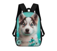 sinyumoney Blue-Eyed Husky with Flowers Backpacks Kids Student Schoolbag,3D Printed Backpacks,Elementary And Middle School Students Backpacks for Boys Girls 17inch