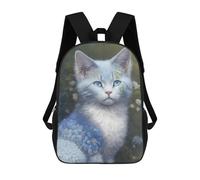 sinyumoney Blue-eyed Kitten with Flowers Kids School Backpack 17 Inch School Bag 3D Printed School Bag for Boys Elementary And Middle School Students