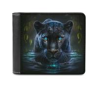 sinyumoney Blue-Eyed Panther in Water 3D Print PU Leather Men's Wallet Credit Card Slots Leather Compartments Fashion Slim Leather Wallet 11.7cm*9.5cm