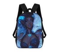 sinyumoney Blue Fantasy Woman with Wolf Backpack School Bag Fashion Stationery Backpack Waterproof Casual Daypacks- Perfect for Travel, Work And Daily Use 17inch