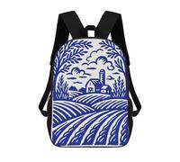 sinyumoney Blue Farm Landscape Illustration Rucksack Lightweight Airport College Students Back Pack- Perfect for Travel, Work And Daily Use 17inch