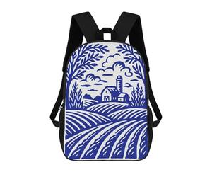 sinyumoney Blue Farm Landscape Illustration Rucksack Lightweight Airport College Students Back Pack- Perfect for Travel, Work And Daily Use 17inch