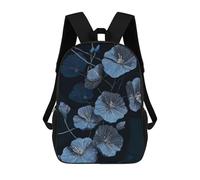 sinyumoney Blue Floral Pattern on Dark Background Backpacks Kids Student Schoolbag,3D Printed Backpacks,Elementary And Middle School Students Backpacks for Boys Girls 17inch