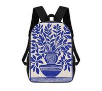 sinyumoney Blue Floral Vase Print Kids Backpack Girls 3D School Bags Children's 17 Inch Rucksack Toddler Schoolbag,Casual Daypacks Fashion Bookbag Bag