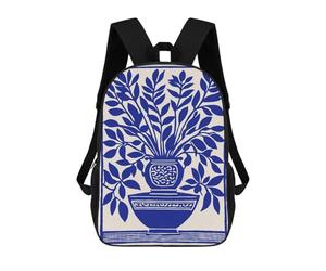 sinyumoney Blue Floral Vase Print Kids Backpack Girls 3D School Bags Children's 17 Inch Rucksack Toddler Schoolbag,Casual Daypacks Fashion Bookbag Bag