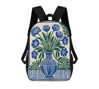 sinyumoney Blue Flowers in Vase Still Life 3D Printed 17 Inch School Backpack Casual Children's Backpacks 3D Printed for Boys Elementary And Middle