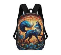 sinyumoney Blue Fox Majesty School Bag Backpack Teen Schoolbag 3D Printing Adjustable Schoolbag Fashion Pocket Bag for Kids Boys Girls Students And Teenagers Fans 17inch