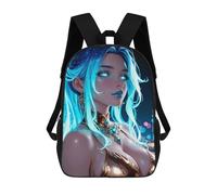 sinyumoney Blue-haired Woman with Golden Attire Backpack School Bag Fashion Stationery Backpack Waterproof Casual Daypacks- Perfect for Travel, Work And Daily Use 17inch