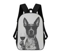 sinyumoney Blue Heeler Dog with Wine Glass 3D Printed School Bag Children's School Backpack Schoolbags Travel Backpacks Casual Fashion Bag for Kids School Students 17inch