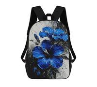 sinyumoney Blue Hibiscus Flowers Painting Backpacks Kids School Backpack School Bag 3D Printed School Bag for Boys Elementary And Middle School Students 17inch
