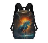 sinyumoney Blue Horse in Ancient Cityscape Children's Backpacks School Backpack 3D Printed Backpack for Kids Travel Rucksacks Book Bags Kids School Bag 17inch