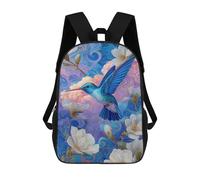 sinyumoney Blue Hummingbird in Floral Fantasy School Backpack Fashion Stationery Backpack Waterproof Casual Daypacks for Camping Outdoor Adventures And Daily Travel 17inch