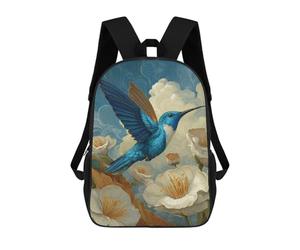 sinyumoney Blue Hummingbird with White Flowers Backpack School Bag Lightweight Airport College Students Back Pack for School/Work/Travel 17inch