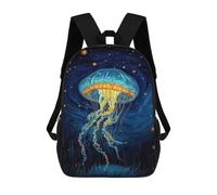 sinyumoney Blue Jellyfish in Night Sky Backpacks Kids Student Schoolbag 3D Printed Backpacks Elementary And Middle School Students Backpacks for Boys Girls 17inch
