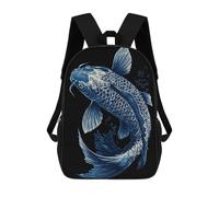 sinyumoney Blue Koi Fish Illustration on Black Backpack School Bag High Secondary School Bags Casual Backpack for Campus Outdoor Travel Sports 17inch