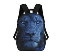 sinyumoney Blue Lion Face Art Print 3D Printed 17inch Kids School Backpack School Bag Fashion Rucksacks for Boys Elementary And Middle School Students
