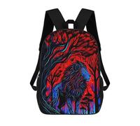 sinyumoney Blue Lion in Red Forest Kids Backpack,School Backpack Kids School Bag 3D Printed Cartoon Large Capacity Backpack for Kids Boys And Girls 17inch
