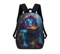 sinyumoney Blue Lion Reading Kids School Backpack School Bag 3D Printed School Bag for Boys Elementary And Middle School Students 17inch