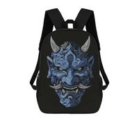 sinyumoney Blue Oni Mask Illustration Rucksacks 3D Printed Children Backpacks Fashion Casual Daypack Cute Travel Bags Outdoor Casual Daypack for Boy And Girl 17inch