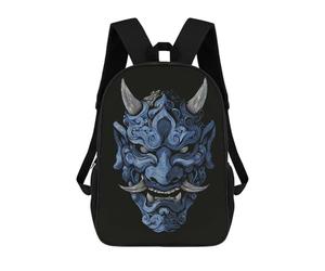 sinyumoney Blue Oni Mask Illustration School Bags Large Water Resistant Laptop Backpack for Campus Outdoor Travel Sports 17inch