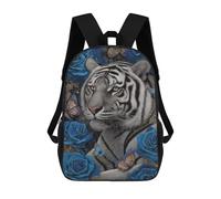 sinyumoney Blue Rose Tiger Wall Art School Backpack Fashion Stationery Backpack Waterproof Casual Daypacks for Camping Outdoor Adventures And Daily Travel 17inch