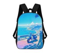 sinyumoney Blue Scooter by The Sea Kids Backpack, Kids School Bag 3D Printed School Backpacks for Boys And Teenager School Students 17inch