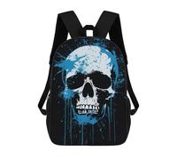 sinyumoney Blue Splash Skull Artwork Kids Backpacks,3D Personalized School Bookbags for Boys Girls Large Schoolbags Casual Daypack 17inch