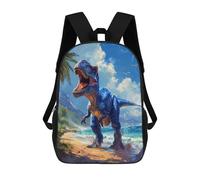 sinyumoney Blue T-Rex on Beach Kids School Backpack School Bag 3D Printed School Bag for Boys Elementary And Middle School Students 17inch