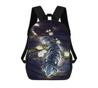 sinyumoney Blue Tiger in Moonlit Pond Backpacks 3D Printed Kids School Backpack School Bag Fashion Rucksacks for Boys Elementary And Middle School Students 17inch