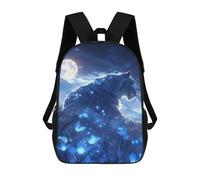 sinyumoney Blue Tiger Under The Moonlight Backpack Kids School Bag Boys Cartoon 3D Print Students Schoolbag Laptop Daypack for Boys Girls 17inch