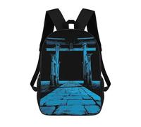 sinyumoney Blue Torii Gate And Stone Path 3D Printed Children's School Backpack for Kids High Capacity Travel Rucksacks Book Bags Kids School Bag Back Pack 17inch
