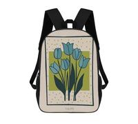 sinyumoney Blue Tulips Mid Century 17 Inch School Bag Backpack Teen Schoolbag 3D Printing Adjustable Schoolbag Fashion Pocket Bag for Kids Boys Girls Students