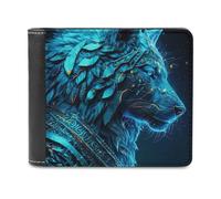 sinyumoney Blue Warrior Wolf Artwork 3D Print Wallet Safe Protection Card Banknote Compartments Fashion Slim Leather Wallet for Boys Girls 11.7cm*9.5cm