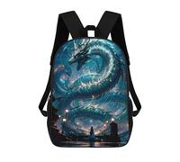 sinyumoney Blue Water Dragon Fantasy School Backpack Large Lightweight Casual Backpack for Girls Boys Teenage 17inch