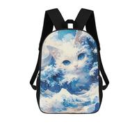 sinyumoney Blue Wave Cat 17 Inch Backpack School Bag Rucksack for Girls Boys Large Capacity Kids Back Pack Lightweight School Bags for Children Students