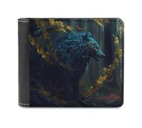 sinyumoney Blue Wolf in Enchanted Forest 3D Print Men's Wallet Card Slots Coin Leather RFID Banknote Compartments Minimalist Style Purse Gifts 11.7cm*9.5cm