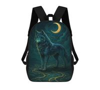 sinyumoney Blue Wolf Under Crescent Moon Children's School Backpack 3D Printed for Kids Travel Rucksacks Book Bags Kids School Bag 17inch