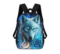 sinyumoney Blue Wolf with Roses Art Print Rucksack Computer Rucksack for School/Work/Travel for Girl, Teen Girls 17inch