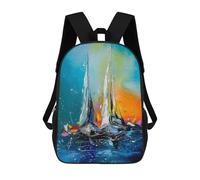 sinyumoney Boats in The Sunset Light 17 Inch School Bag Backpack Teen Schoolbag 3D Printing Adjustable Schoolbag Fashion Pocket Bag for Kids Boys Girls Students