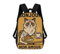 sinyumoney Bonjour Mon Amour Cat Illustration Backpacks Kids Student Schoolbag,3D Printed Backpacks,Elementary And Middle School Students Backpacks for Boys Girls 17inch