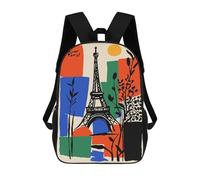 sinyumoney Bonjour Paris Eiffel Tower Art 3D Printed 17 Inch School Backpack Casual Children's Backpacks 3D Printed for Boys Elementary And Middle