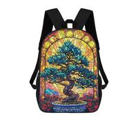 sinyumoney Bonsai Tree Stained Glass Backpack School Bag Rucksack Casual Daypacks School Work Travel Bag for Teenage Girls Boys Women Men 17inch