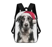 sinyumoney Border Collie Dog with Santa Hat School Backpack Lightweight Schoolbag Dayback Bookbag College for Teenage Girls Boys Women Men 17inch
