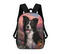 sinyumoney Border Collie in Flowers Backpack School Bag Business Durable Laptop Bag for Boys/Girls/Teenagers 17inch