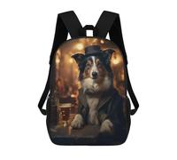 sinyumoney Border Collie in The Pub Children's Backpack, 3D Printed School Backpack, Backpack for Boys Girls, Adjustable School Bag for Primary School 17inch