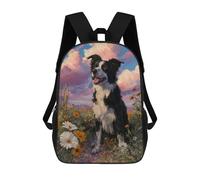 sinyumoney Border Collie in Wildflowers Rucksacks 3D Printed Children 17inch Backpacks Fashion Casual Daypack Travel Bags Outdoor Casual Daypack for Boy And Girl